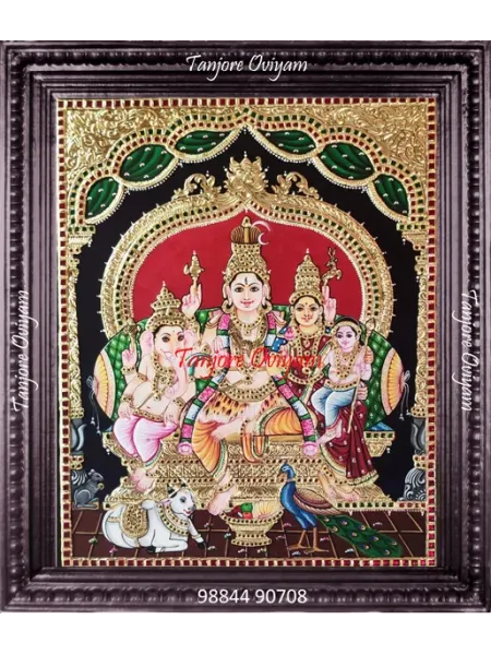 Handmade Siva Family Tanjore Painting
